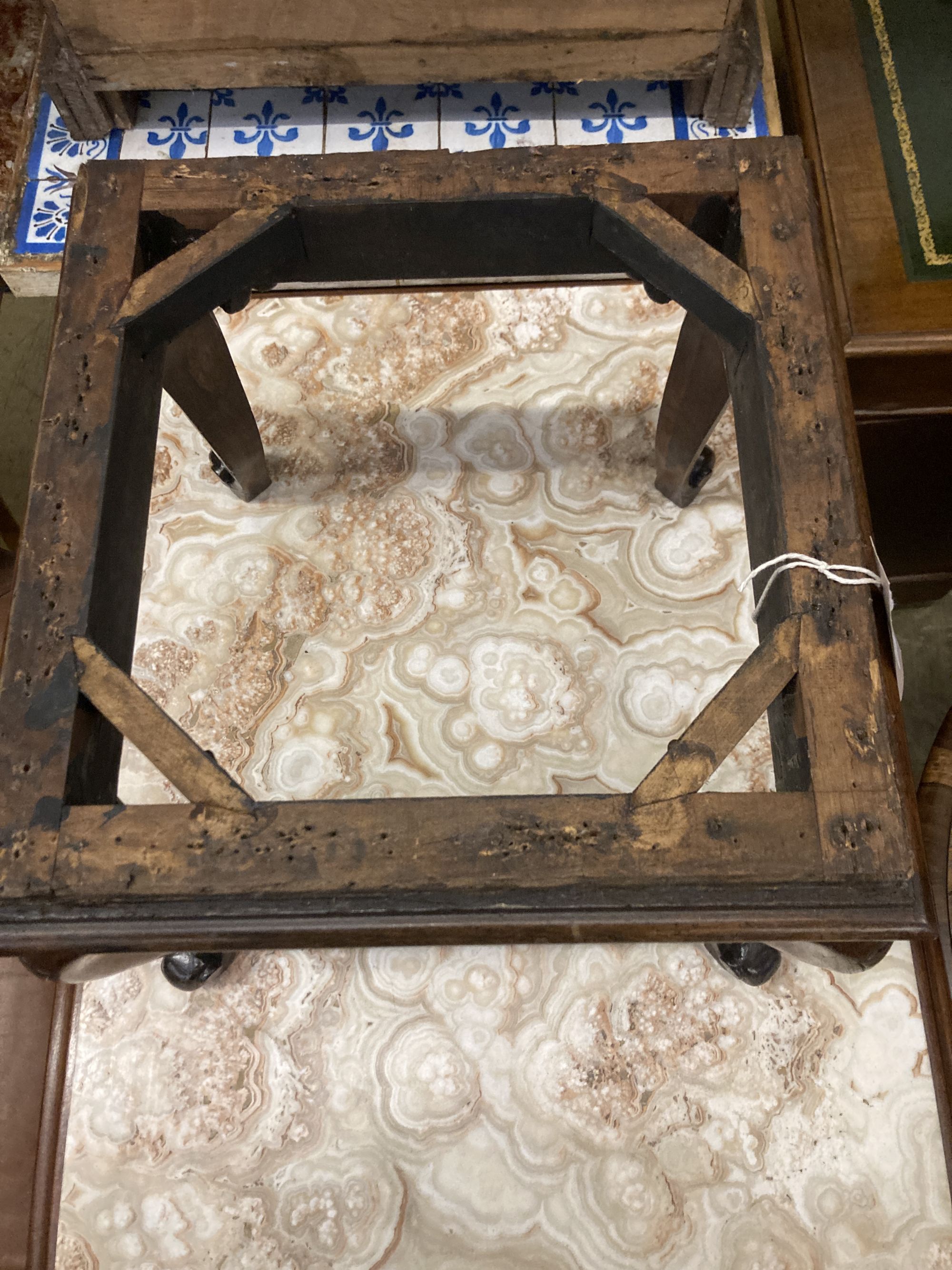 A Victorian rosewood dressing stool frame, width 40cm depth 40cm height 36cm